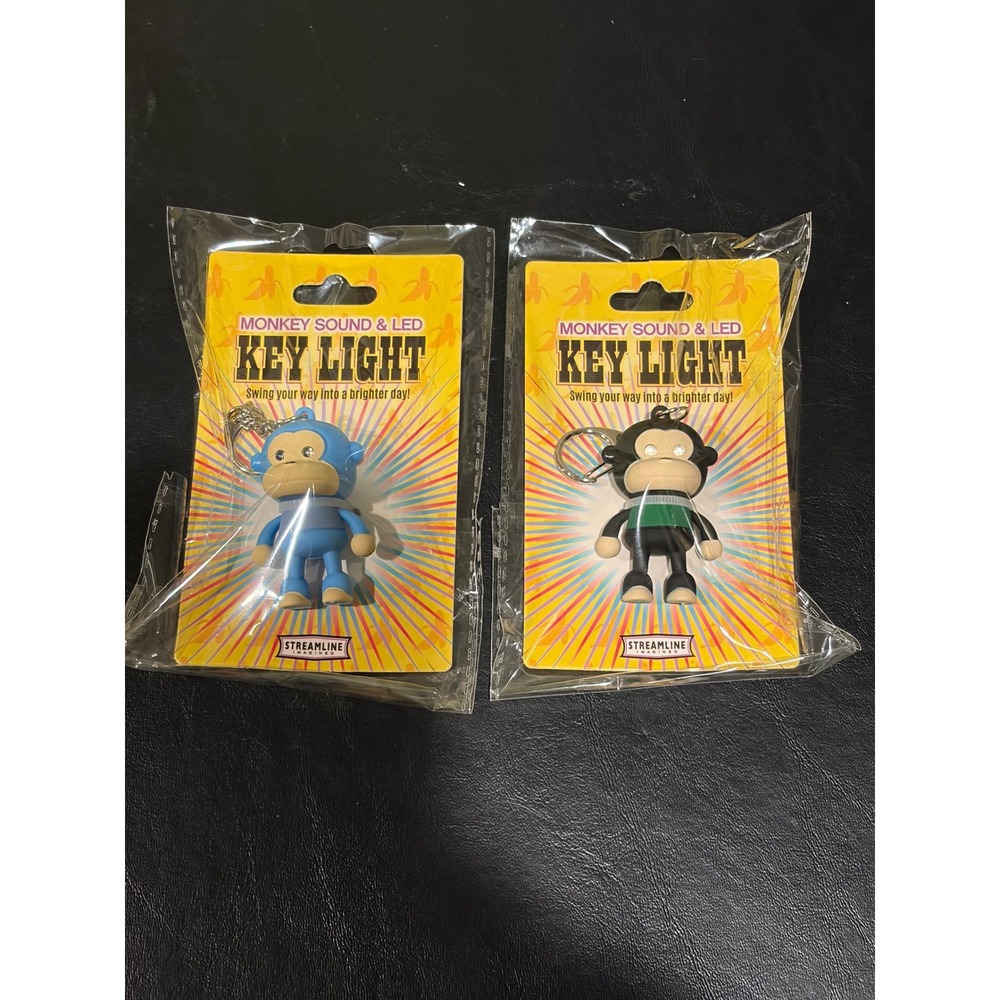 Streamline Imagined Monkey Sound & LED Key Light Keychain Set (2) Blue Black